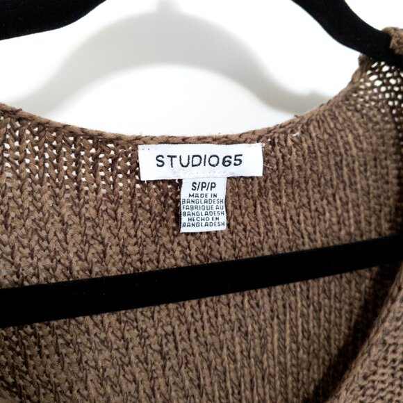 Studio 65 V-Neck Long Sleeve Knit Sweater Elbow Patches Brown Chunky Size Small - Picture 2 of 10